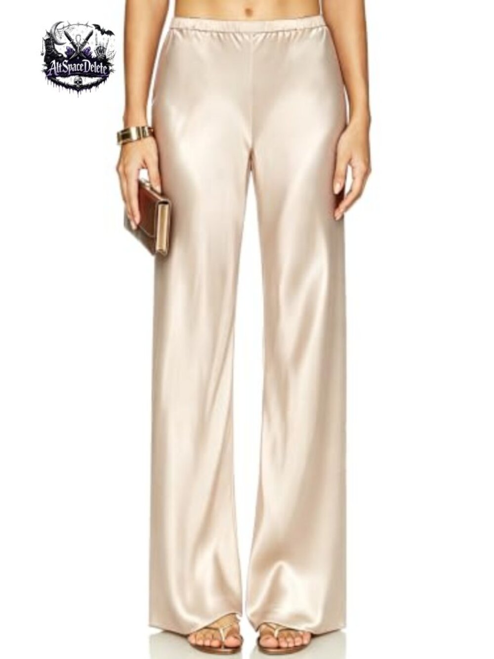 Satin Silk Wide Leg Palazzo Pants High Rise Elastic Waist Loose Fit